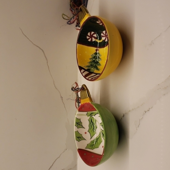𝅺set of 2 Dulcero De Esfera ceramic Christmas soup cereal bowl ornament bowl - Picture 5 of 12